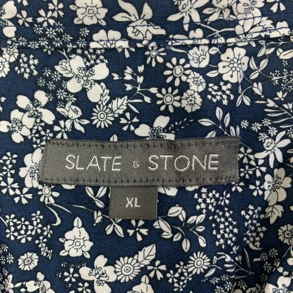 State & Stone Shirt Mens XL Navy White Floral Cotton Button Up Short Sleeve - Picture 5 of 9